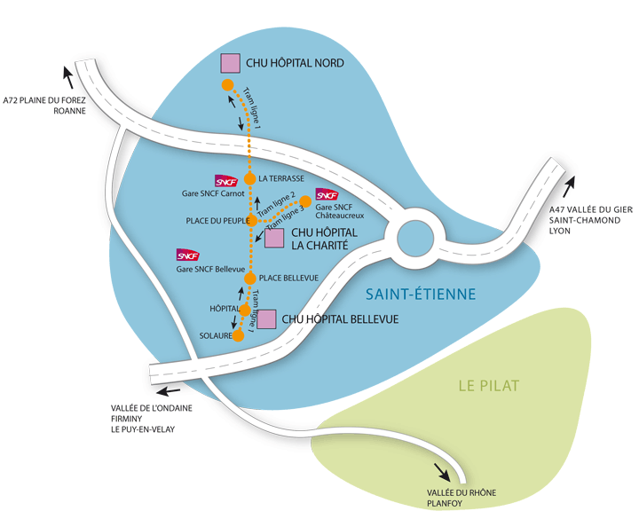 plan d'accès CHU de Saint-Etienne